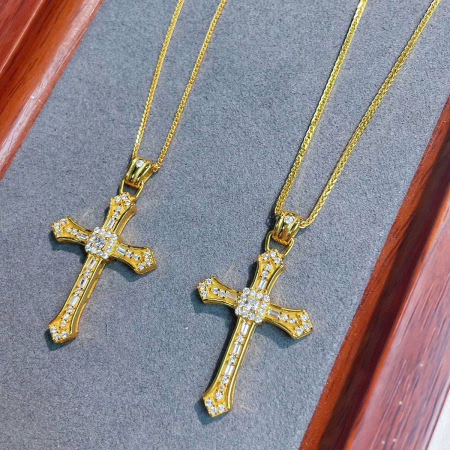 18K Gold-Plated Cross Pendant Necklace Gold / One Size Apparel and Accessories