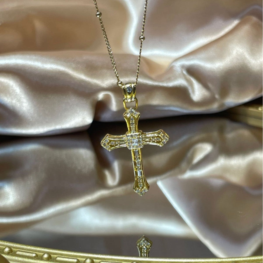 18K Gold-Plated Cross Pendant Necklace Gold / One Size Apparel and Accessories