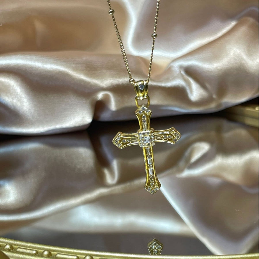18K Gold-Plated Cross Pendant Necklace Gold / One Size Apparel and Accessories