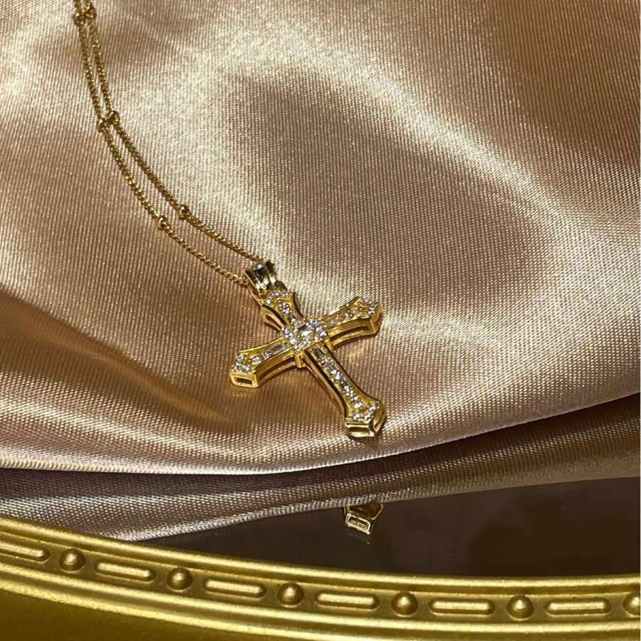 18K Gold-Plated Cross Pendant Necklace Gold / One Size Apparel and Accessories