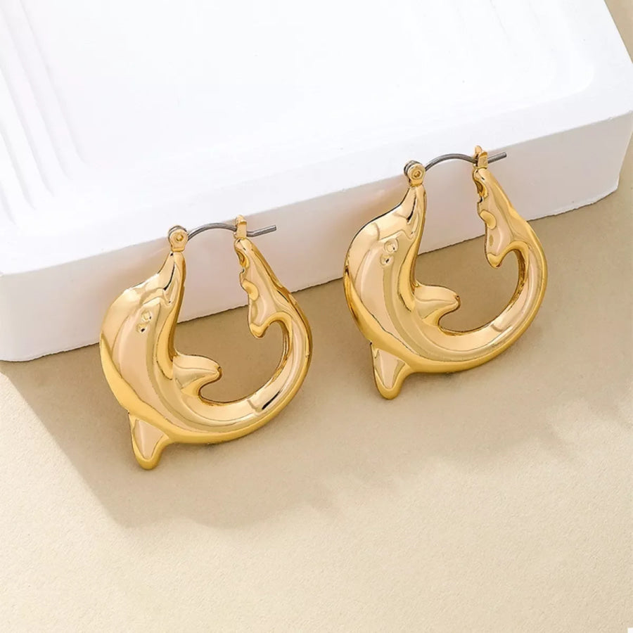 18K Gold-Plated Dolphin Hoop Earrings Apparel and Accessories