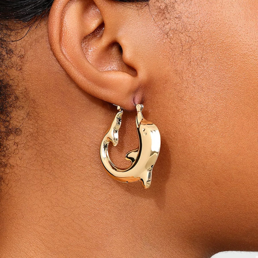 18K Gold-Plated Dolphin Hoop Earrings Gold / One Size Apparel and Accessories
