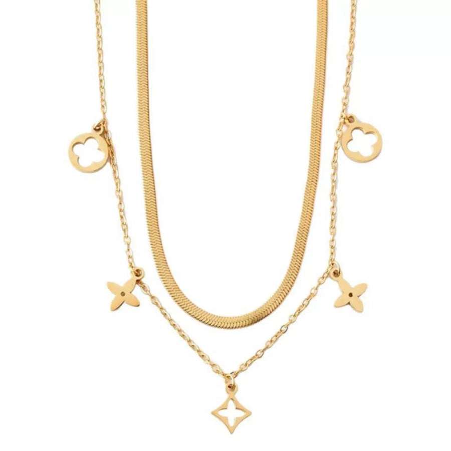 18K Gold-Plated Double Layered Charm Necklace Gold / One Size Apparel and Accessories