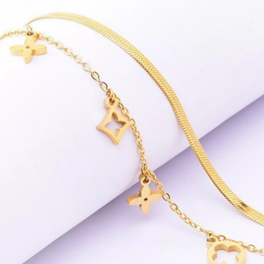 18K Gold-Plated Double Layered Charm Necklace Gold / One Size Apparel and Accessories