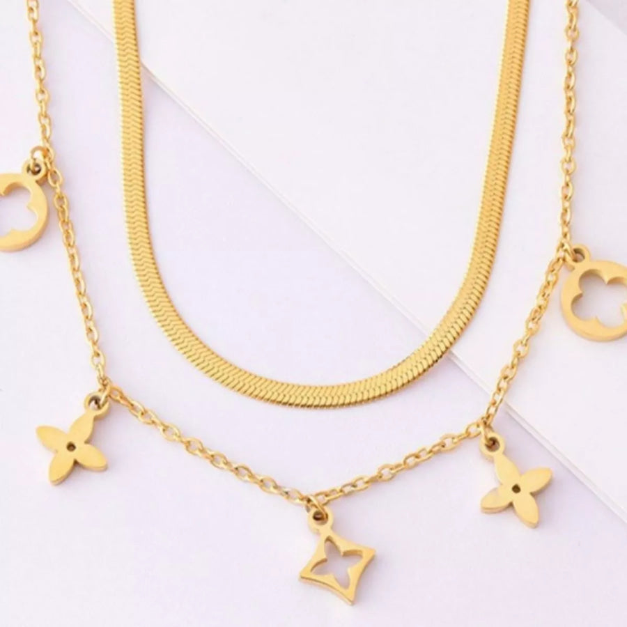 18K Gold-Plated Double Layered Charm Necklace Gold / One Size Apparel and Accessories