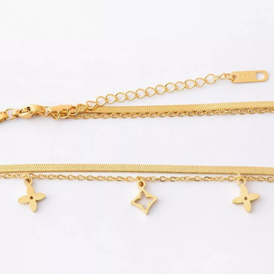 18K Gold-Plated Double Layered Charm Necklace Gold / One Size Apparel and Accessories