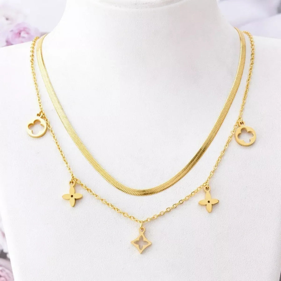 18K Gold-Plated Double Layered Charm Necklace Gold / One Size Apparel and Accessories