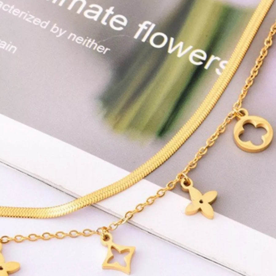 18K Gold-Plated Double Layered Charm Necklace Gold / One Size Apparel and Accessories