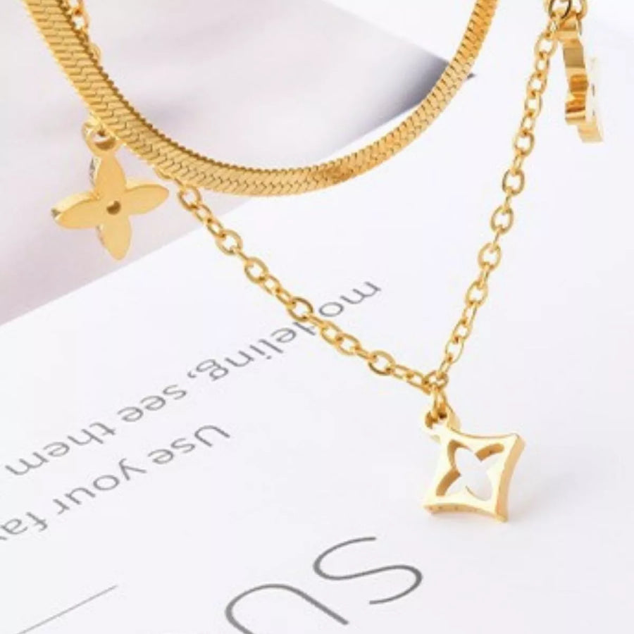 18K Gold-Plated Double Layered Charm Necklace Gold / One Size Apparel and Accessories