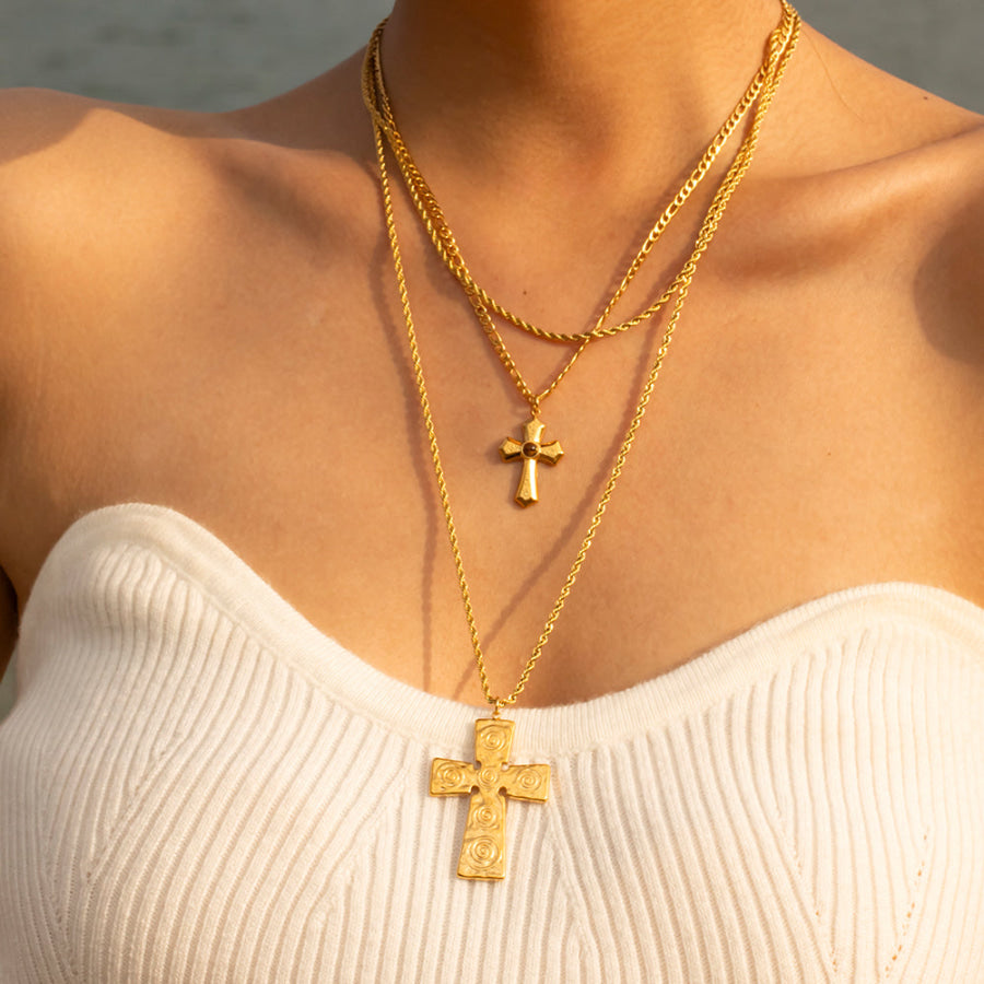 18K Gold-Plated Double Layered Cross Necklace Gold / One Size Apparel and Accessories