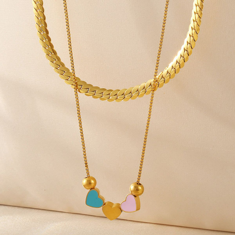 18K Gold-Plated Double Layered Heart Necklace Gold / One Size Apparel and Accessories