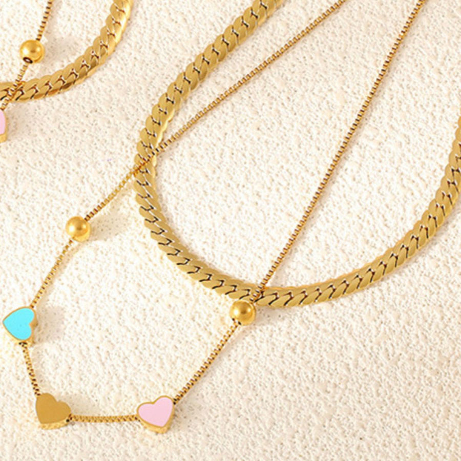 18K Gold-Plated Double Layered Heart Necklace Gold / One Size Apparel and Accessories