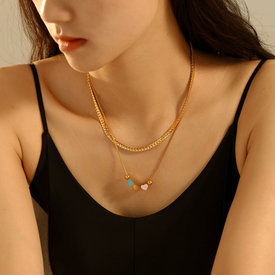 18K Gold-Plated Double Layered Heart Necklace Gold / One Size Apparel and Accessories