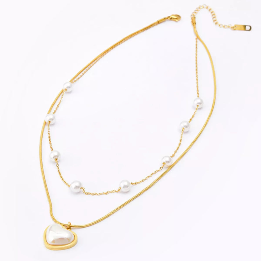 18K Gold-Plated Double Layered Heart Necklace Gold / One Size Apparel and Accessories