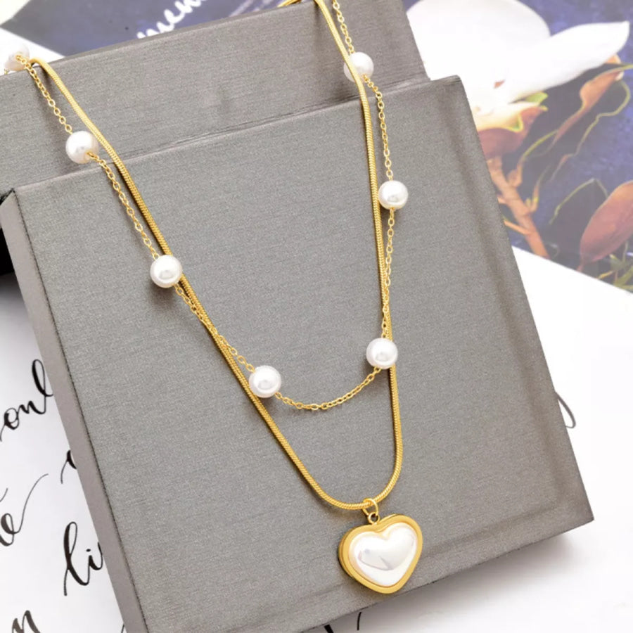 18K Gold-Plated Double Layered Heart Necklace Gold / One Size Apparel and Accessories