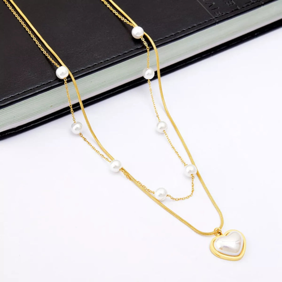18K Gold-Plated Double Layered Heart Necklace Gold / One Size Apparel and Accessories