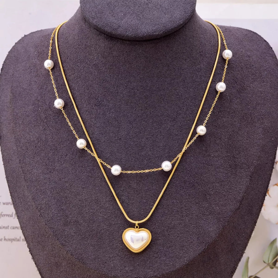 18K Gold-Plated Double Layered Heart Necklace Gold / One Size Apparel and Accessories