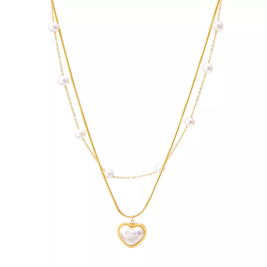 18K Gold-Plated Double Layered Heart Necklace Gold / One Size Apparel and Accessories