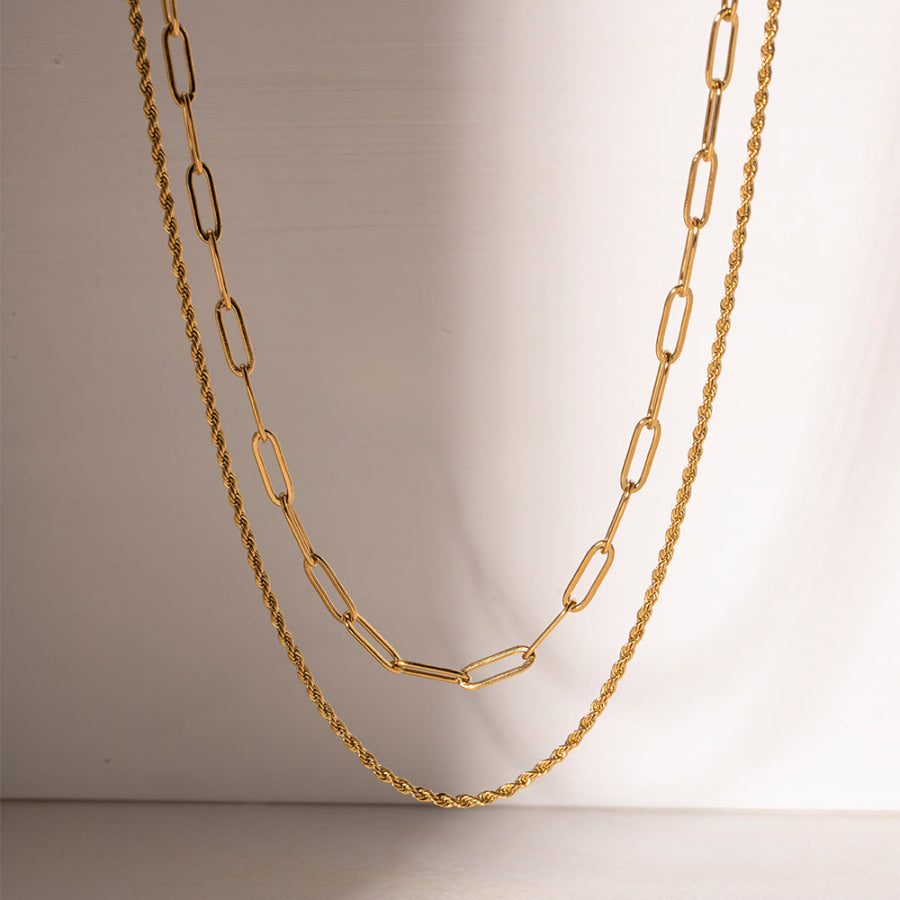 18K Gold-Plated Double Layered Necklace Gold / One Size Apparel and Accessories