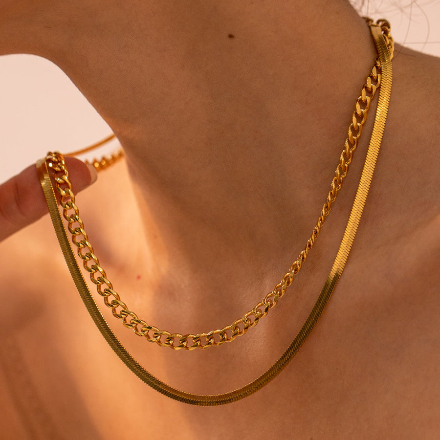 18K Gold-Plated Double Layered Necklace Gold / One Size Apparel and Accessories