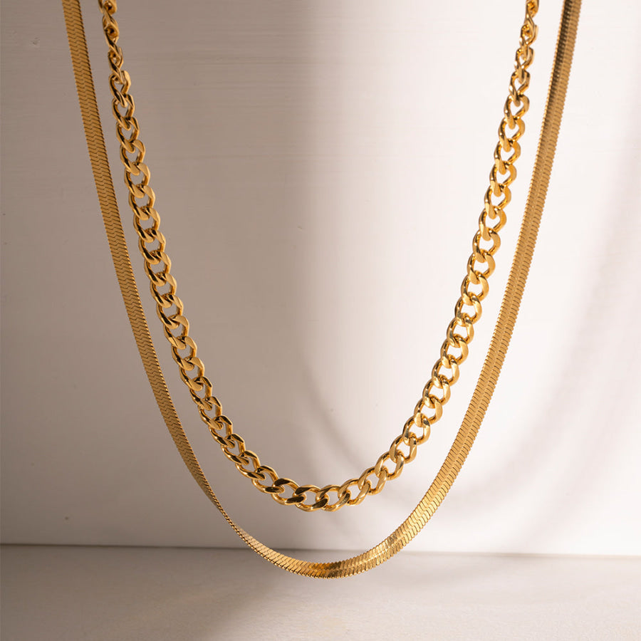 18K Gold-Plated Double Layered Necklace Gold / One Size Apparel and Accessories