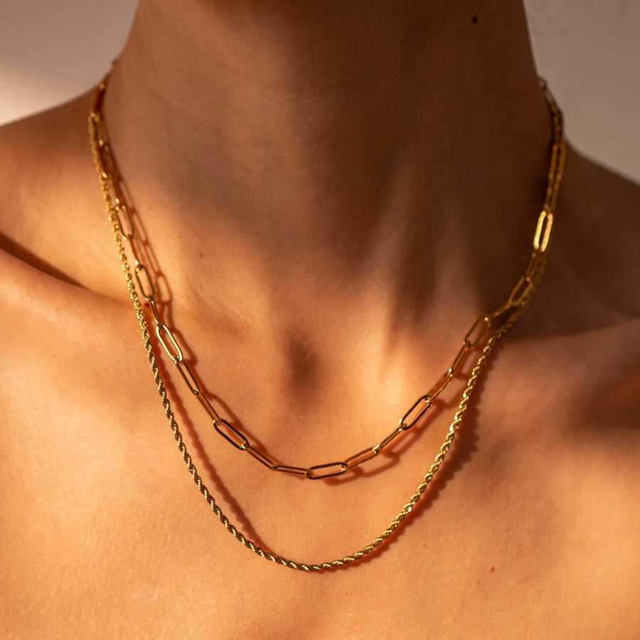 18K Gold-Plated Double Layered Necklace Gold / One Size Apparel and Accessories