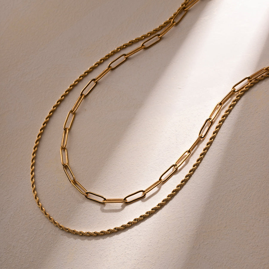 18K Gold-Plated Double Layered Necklace Gold / One Size Apparel and Accessories