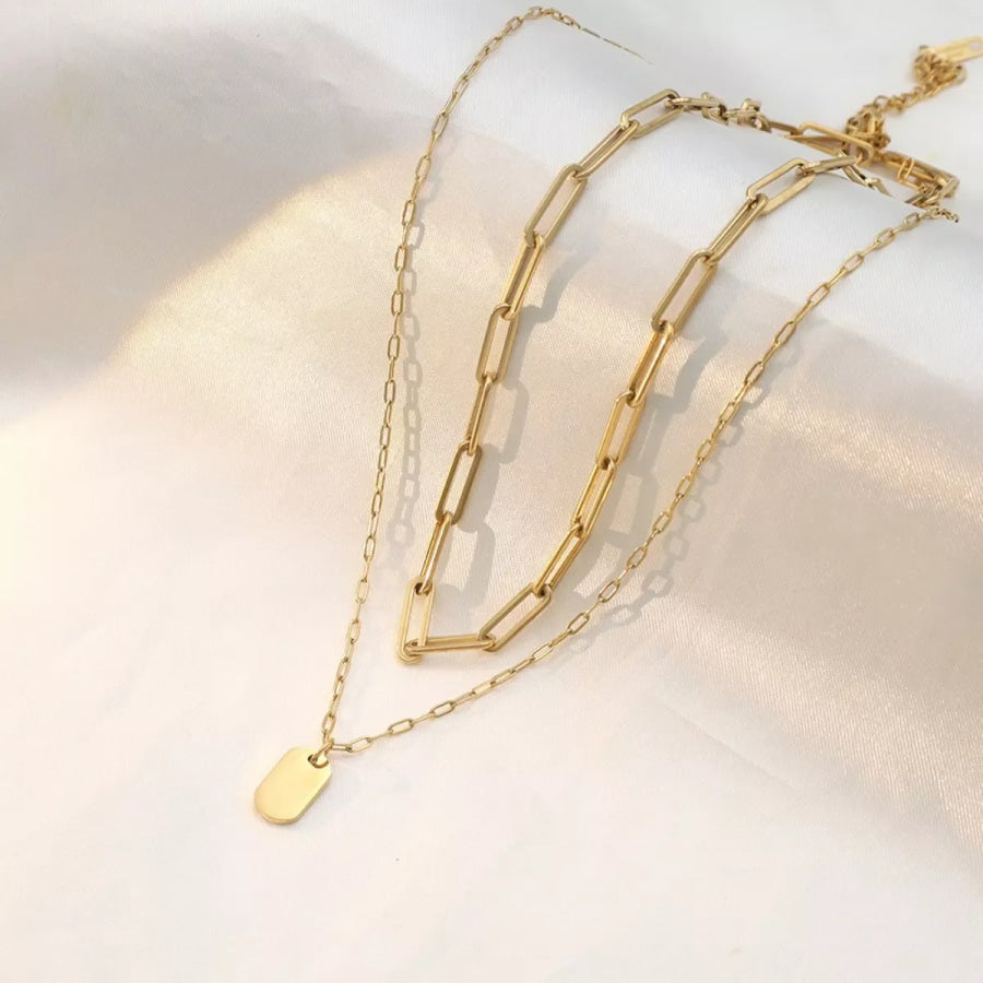 18K Gold-Plated Double Layered Necklace Gold / One Size Apparel and Accessories