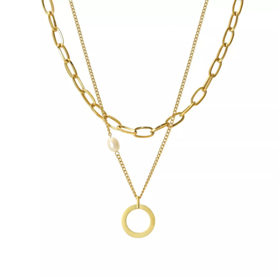 18K Gold-Plated Double Layered Necklace Gold / One Size Apparel and Accessories
