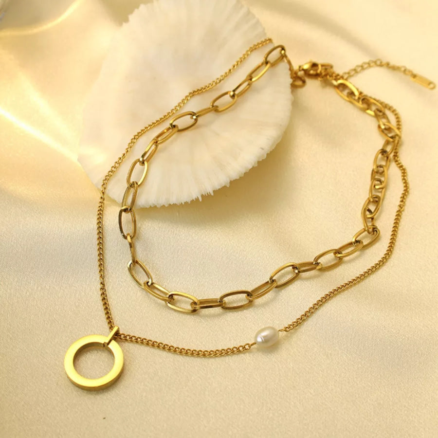 18K Gold-Plated Double Layered Necklace Gold / One Size Apparel and Accessories