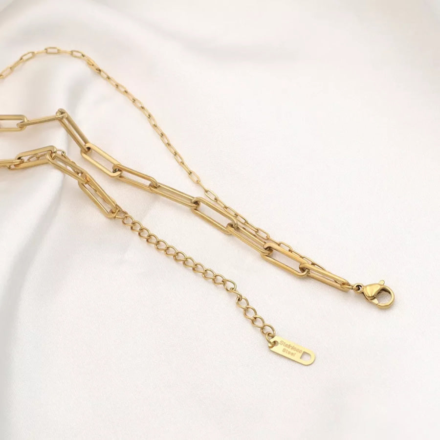 18K Gold-Plated Double Layered Necklace Gold / One Size Apparel and Accessories