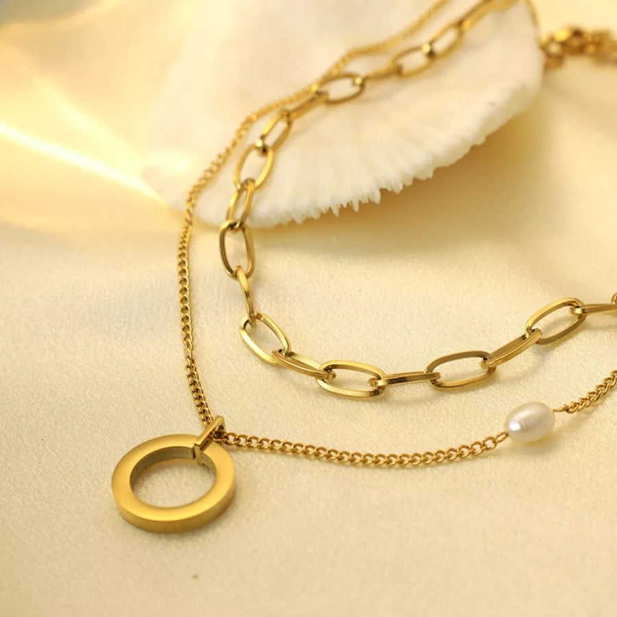 18K Gold-Plated Double Layered Necklace Gold / One Size Apparel and Accessories