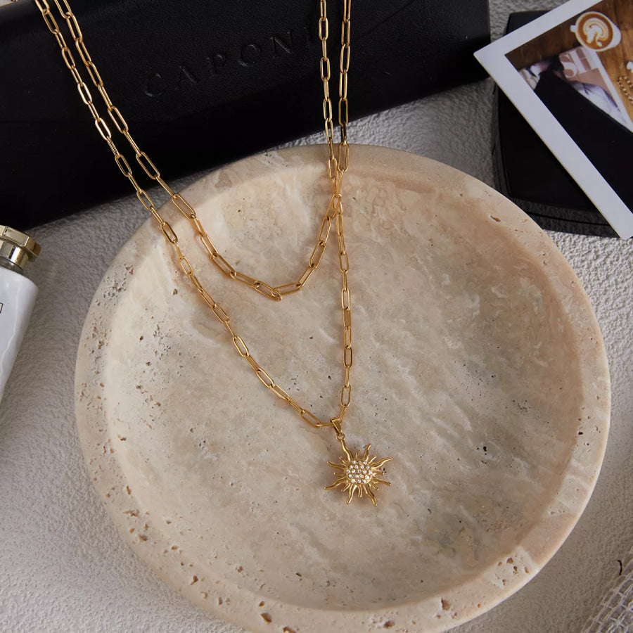 18K Gold-Plated Double Layered Pendant Necklace Gold / onesize Apparel and Accessories