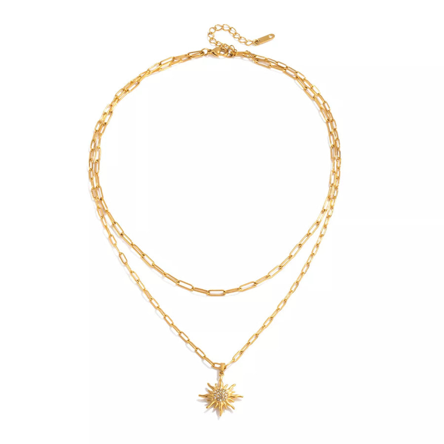 18K Gold-Plated Double Layered Pendant Necklace Gold / onesize Apparel and Accessories