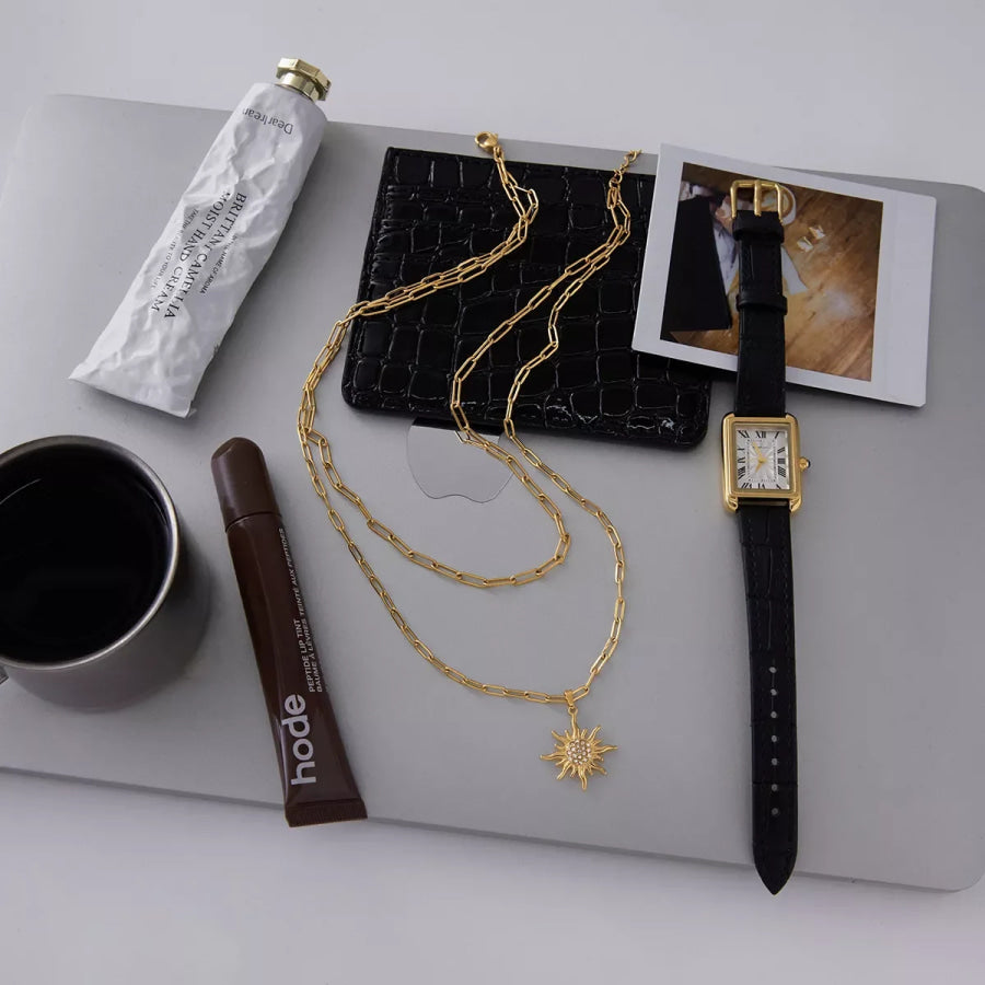 18K Gold-Plated Double Layered Pendant Necklace Gold / onesize Apparel and Accessories
