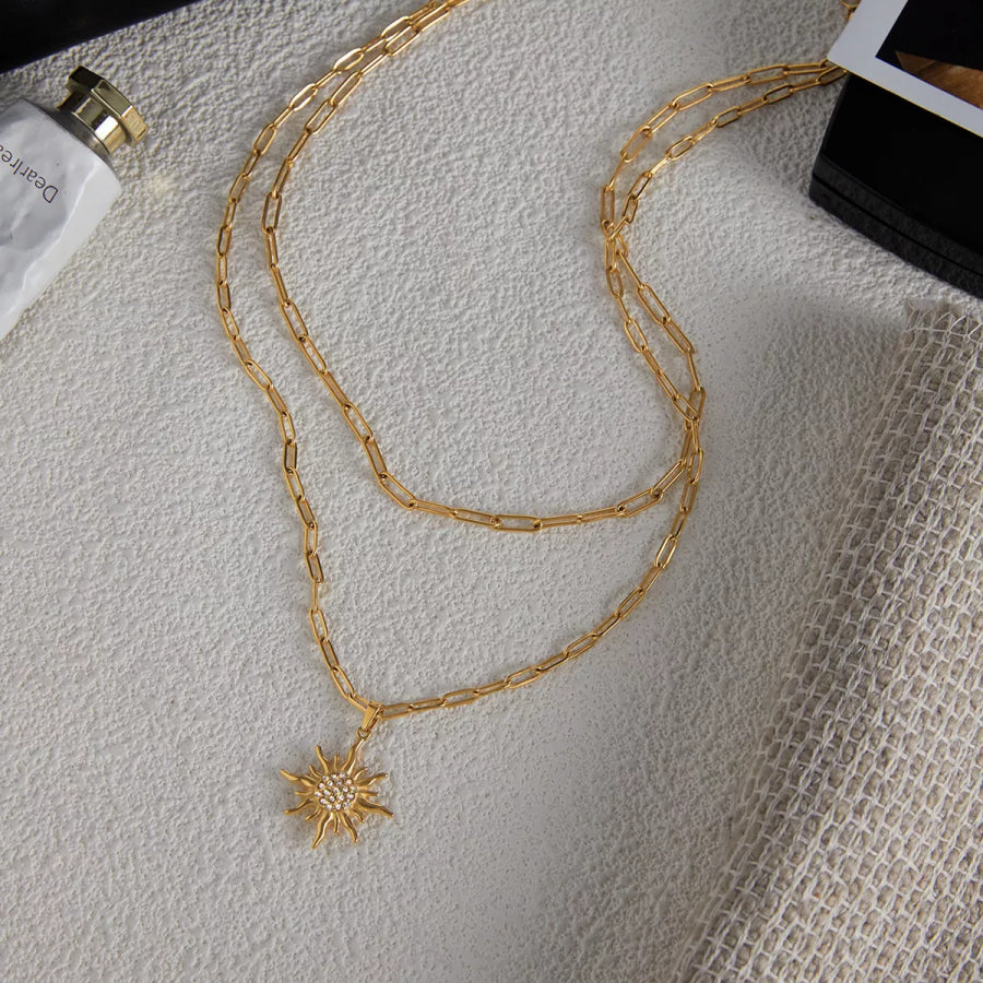18K Gold-Plated Double Layered Pendant Necklace Gold / onesize Apparel and Accessories