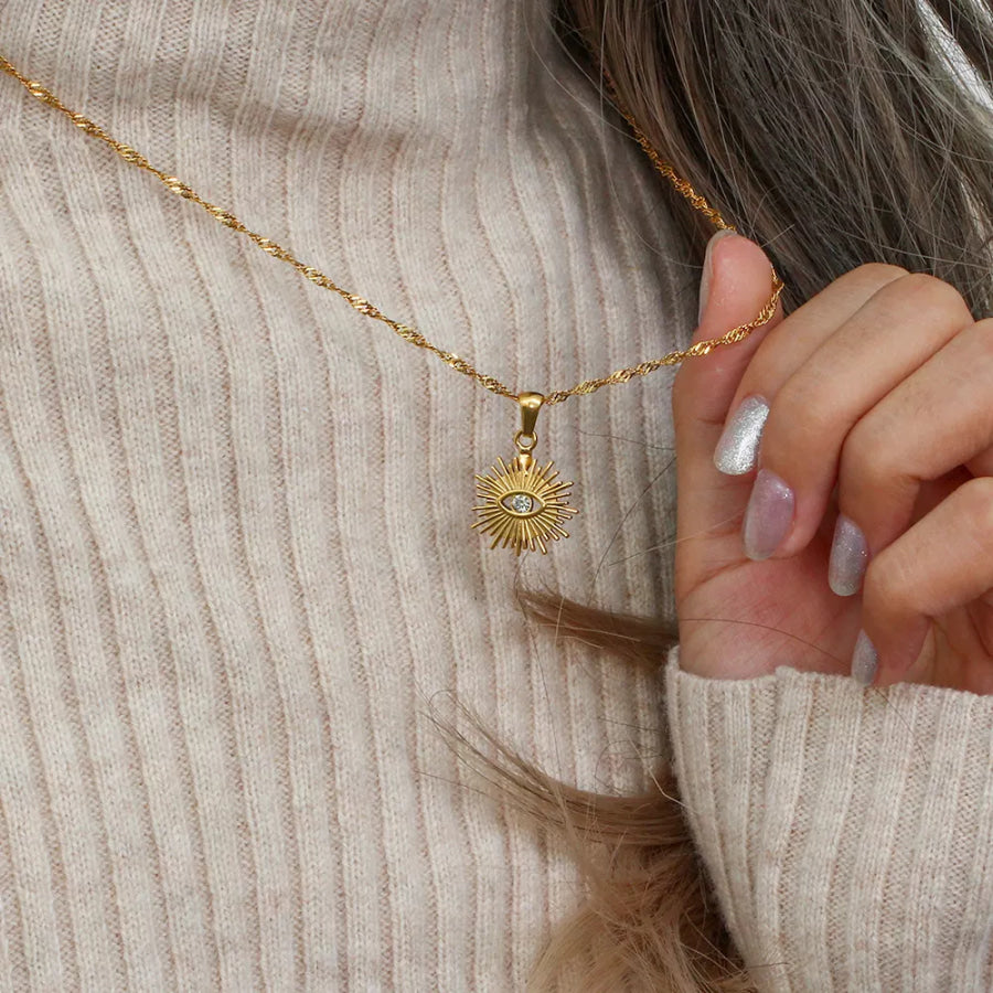 18K Gold-Plated Evil Eye Sunburst Pendant Necklace Gold / onesize Apparel and Accessories