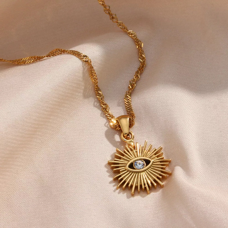 18K Gold-Plated Evil Eye Sunburst Pendant Necklace Gold / onesize Apparel and Accessories