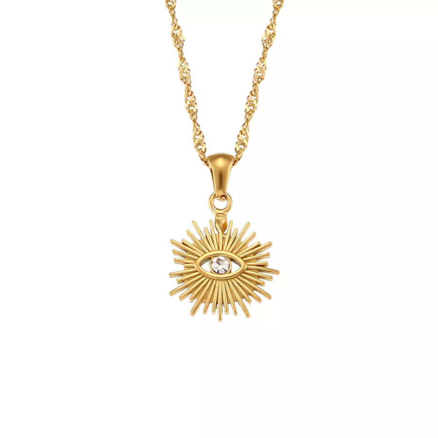 18K Gold-Plated Evil Eye Sunburst Pendant Necklace Gold / onesize Apparel and Accessories