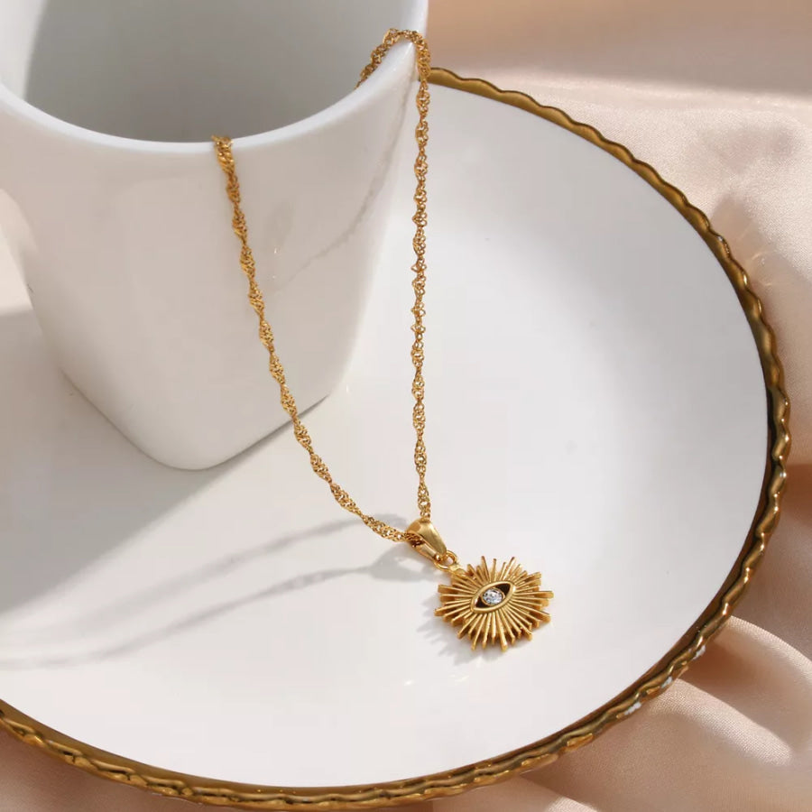 18K Gold-Plated Evil Eye Sunburst Pendant Necklace Gold / onesize Apparel and Accessories
