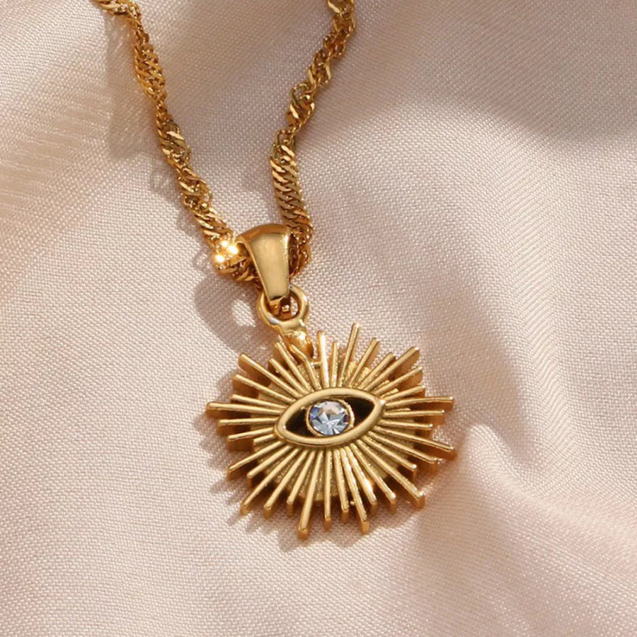 18K Gold-Plated Evil Eye Sunburst Pendant Necklace Gold / onesize Apparel and Accessories