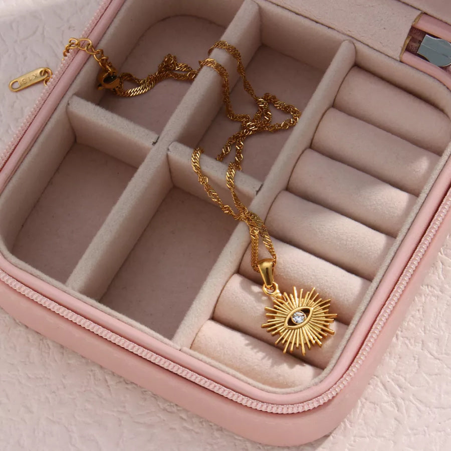 18K Gold-Plated Evil Eye Sunburst Pendant Necklace Gold / onesize Apparel and Accessories
