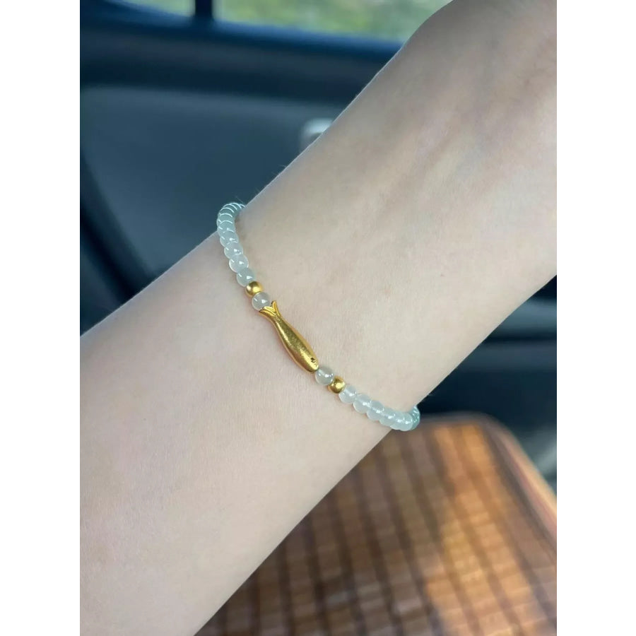 18K Gold-Plated Fish Beaded Bracelet Gold / One Size Apparel and Accessories