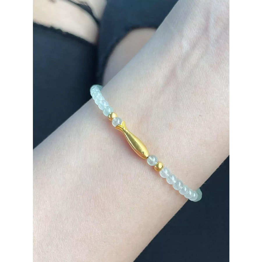 18K Gold-Plated Fish Beaded Bracelet Gold / One Size Apparel and Accessories
