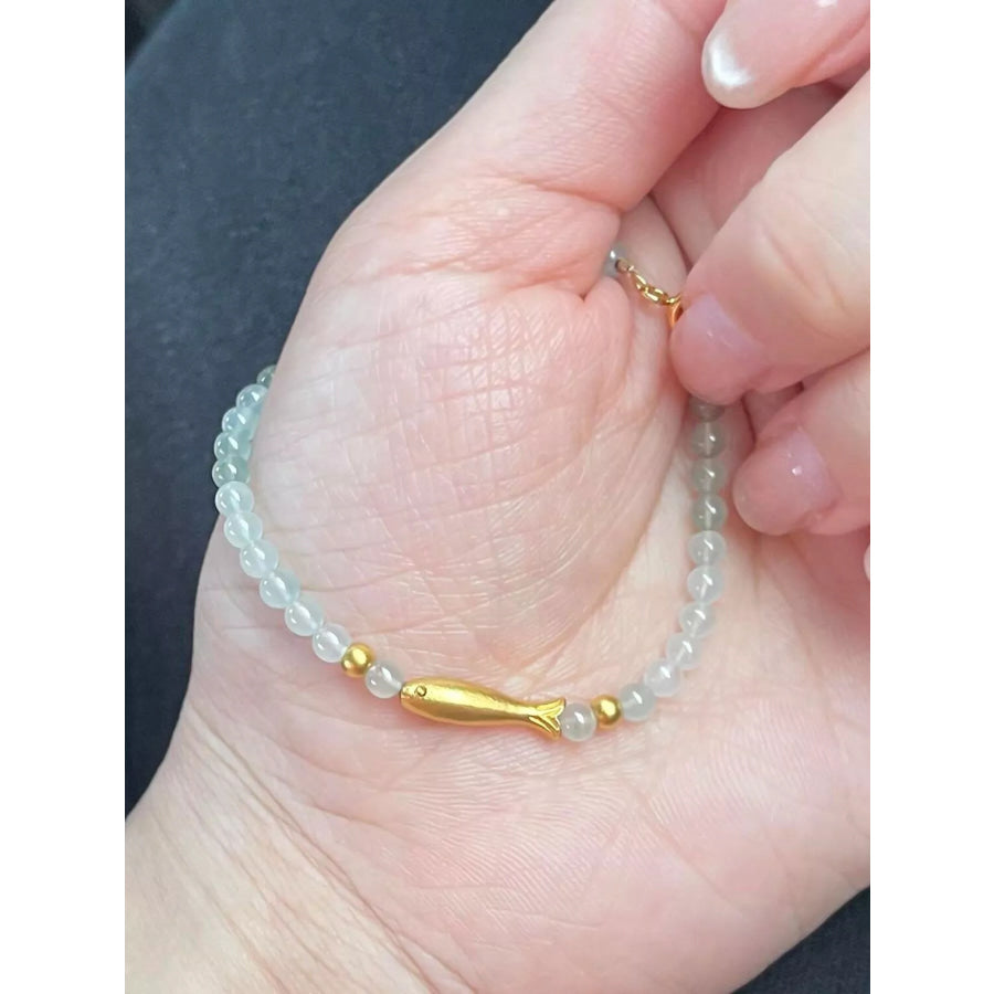18K Gold-Plated Fish Beaded Bracelet Gold / One Size Apparel and Accessories