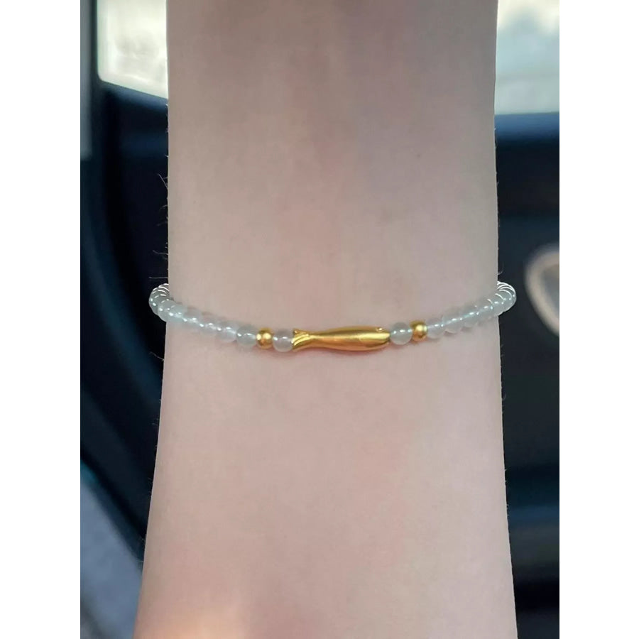 18K Gold-Plated Fish Beaded Bracelet Gold / One Size Apparel and Accessories