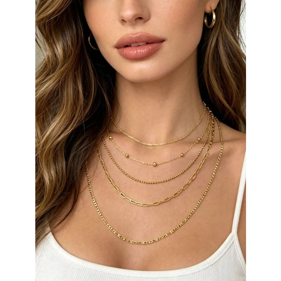18K Gold-Plated Five Layered Necklace Gold / onesize Apparel and Accessories