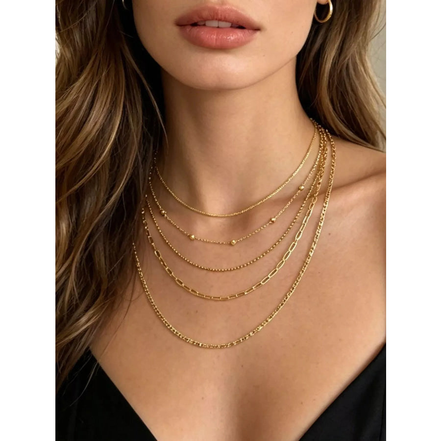 18K Gold-Plated Five Layered Necklace Gold / onesize Apparel and Accessories