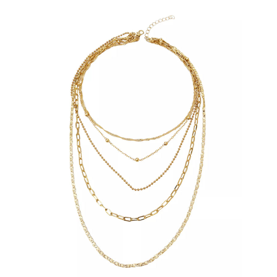 18K Gold-Plated Five Layered Necklace Gold / onesize Apparel and Accessories