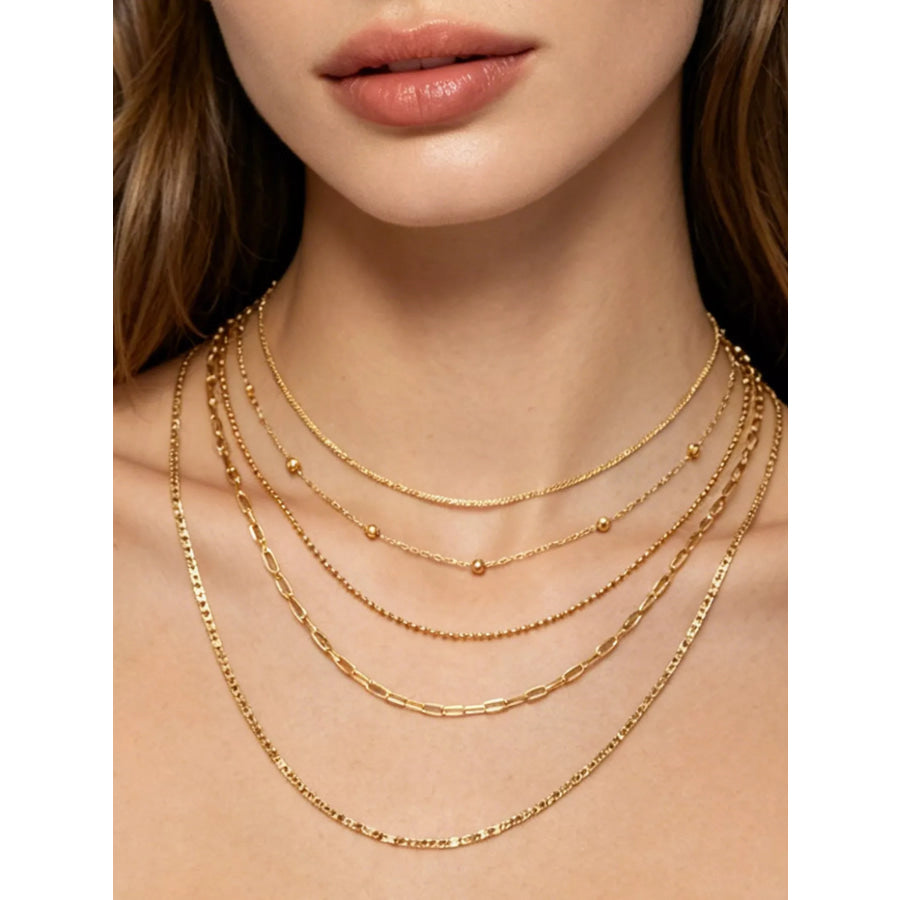 18K Gold-Plated Five Layered Necklace Gold / onesize Apparel and Accessories